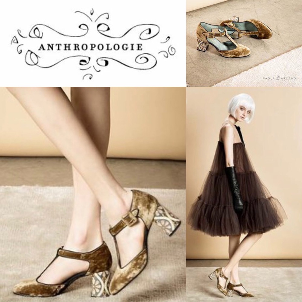 Anthropologie Paola d’Arcano Velvet T Strap heels